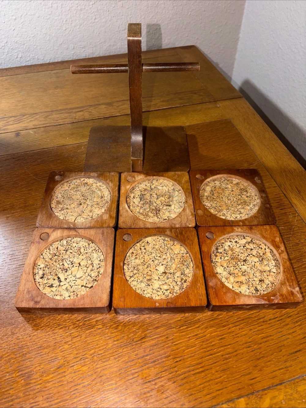 Handcrafted Wooden Coaster Set with Stand - Warm Brown